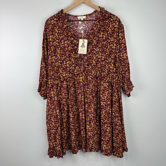 easel Dresses & Skirts - NWT Easel Los Angeles Burgundy Floral Long Sleeve Dress